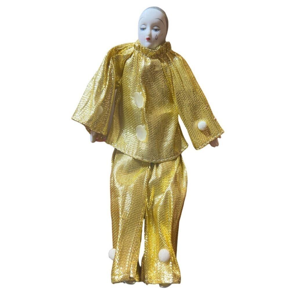 -CLOWN white porcelain‎ harlequin jester figurine with gold clothing